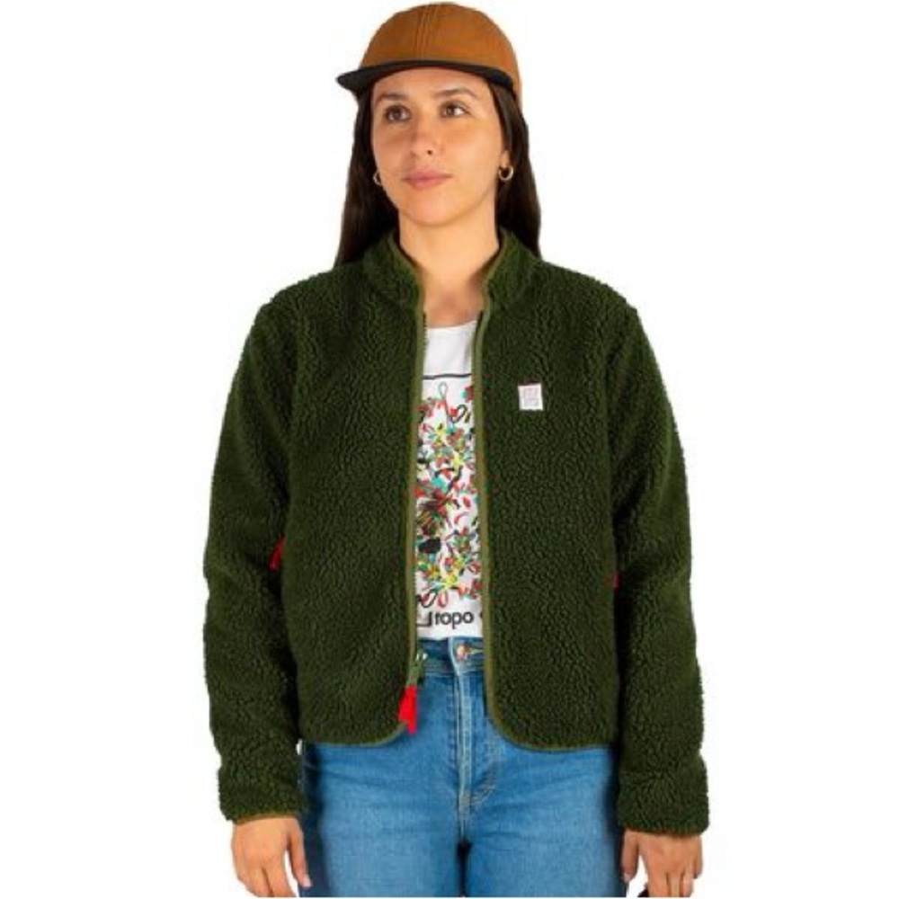 Topo Designs’ Fleece Sherpa Reversible Jacket in Olive; Small